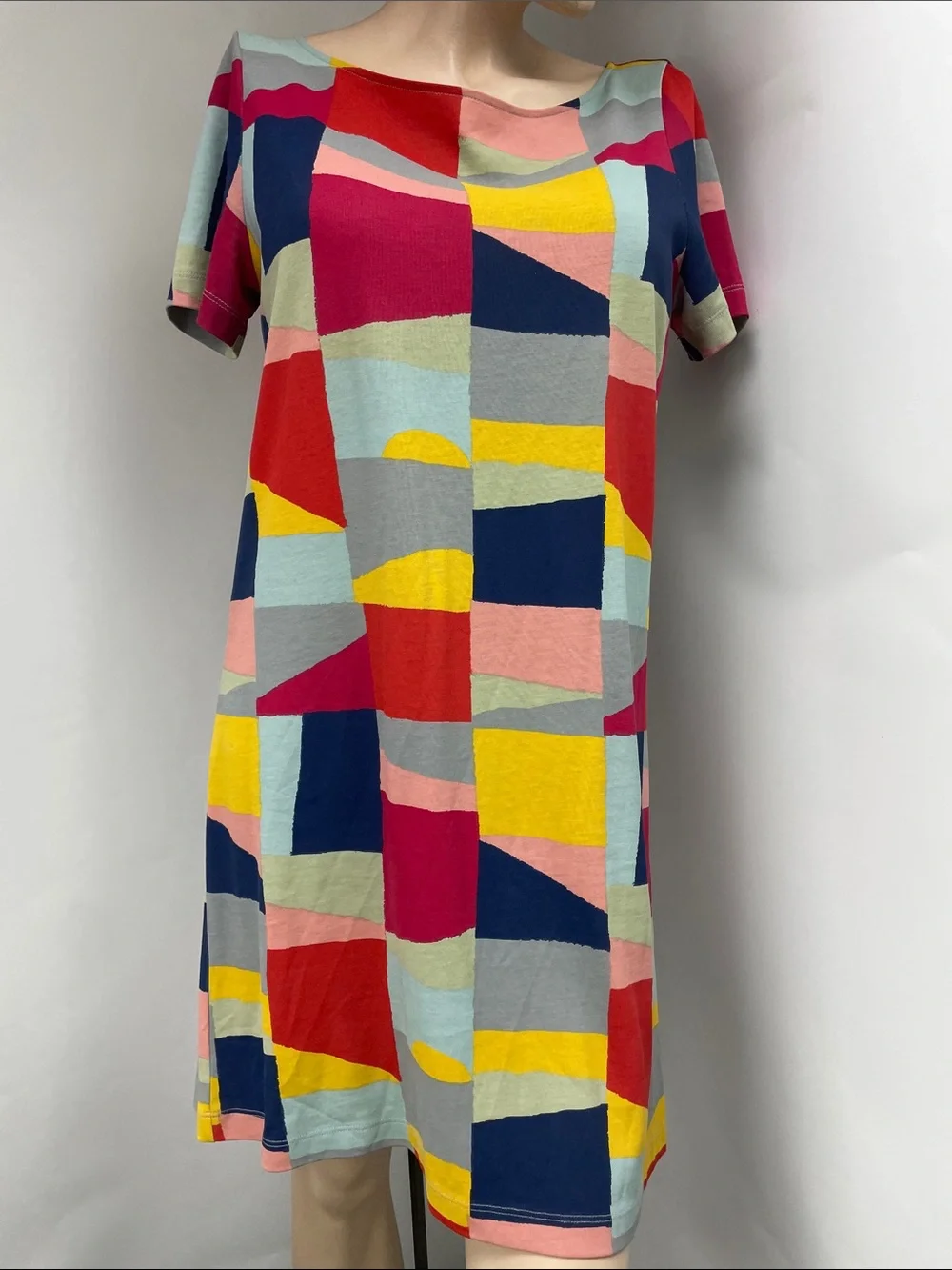 Tory Burch Colorblock Geometric Shift Mini Dress in Red, Yellow, Navy, Pink